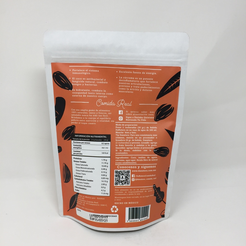 Danatura | Coco y Curcuma | 250 grs