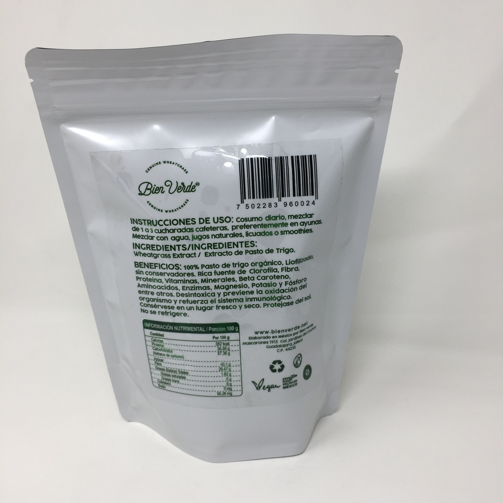 Bien Verde| Pasto de Trigo en Polvo| 250g