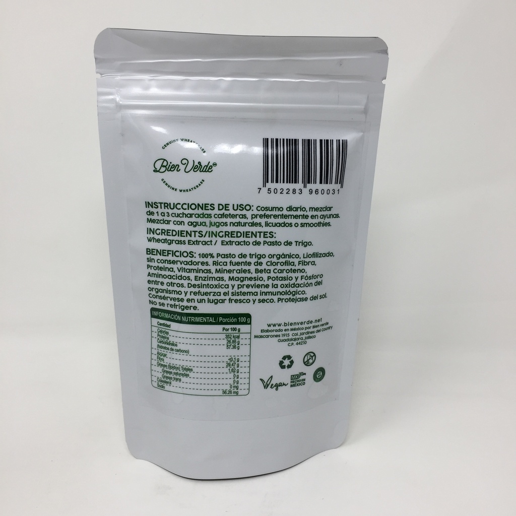 Bien Verde| Pasto de Trigo en Polvo| 50g